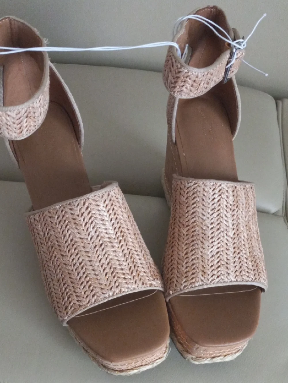 Universal Thread Tan Braided Espadrille Wedge Sandals with Ankle Buckle Size 11